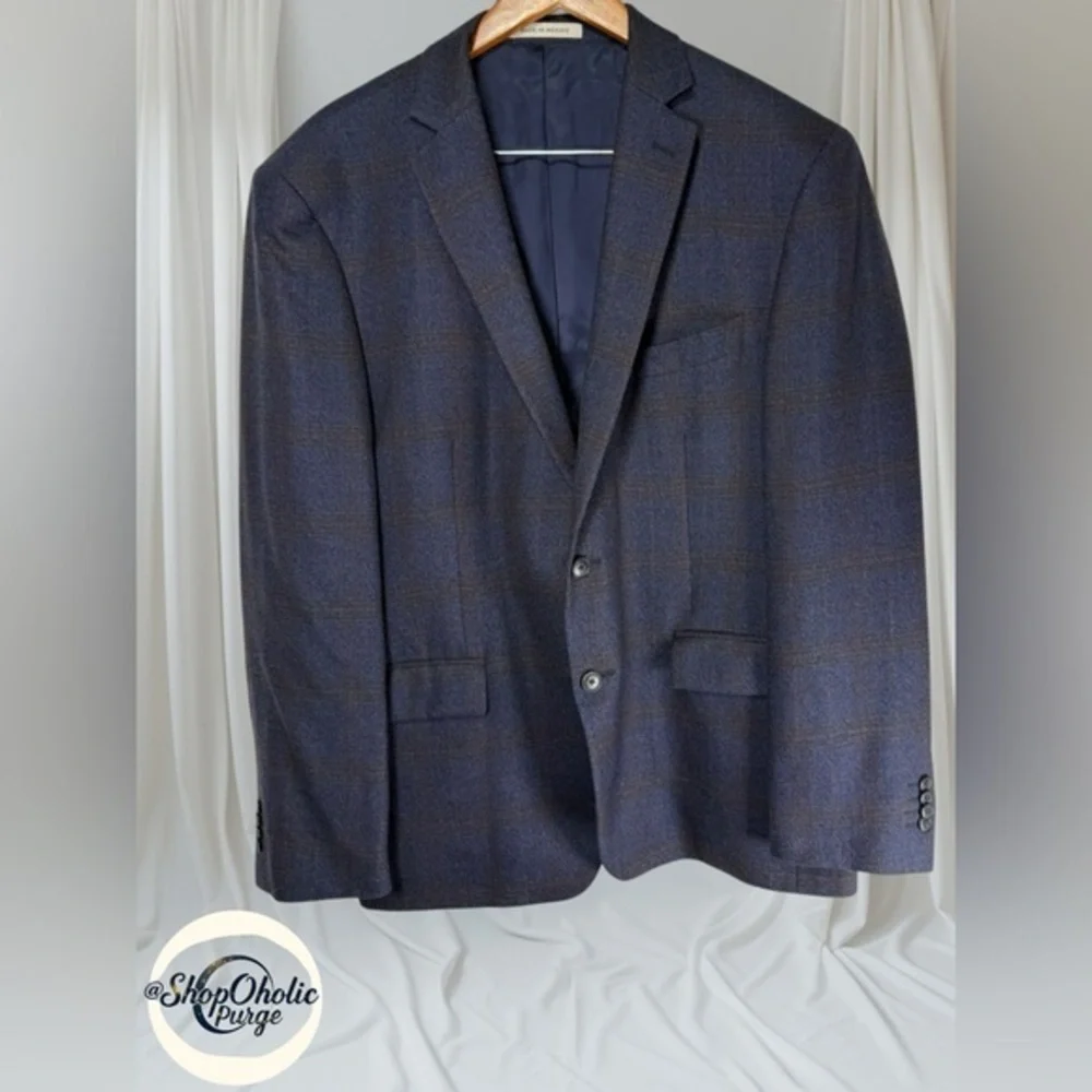 Joseph Abboud Blue Plaid suit jacket Angelico Super 100s Wool medium